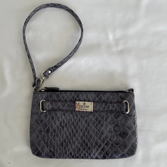 Nicole by Nicole Miller Purple Snakeskin Print Wristlet/Clutch - Picture 4 of 9